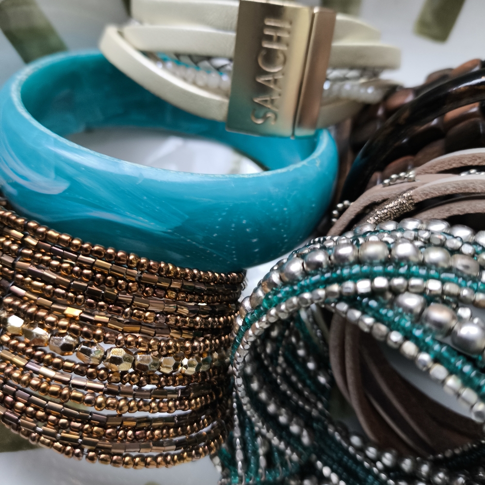 Beaded And Leather Bangle Lot